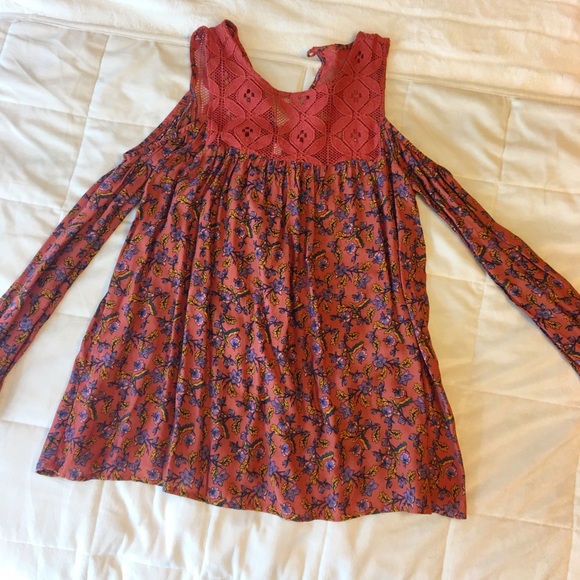 Floral printed open shoulder long sleeve blouse - Picture 2 of 2